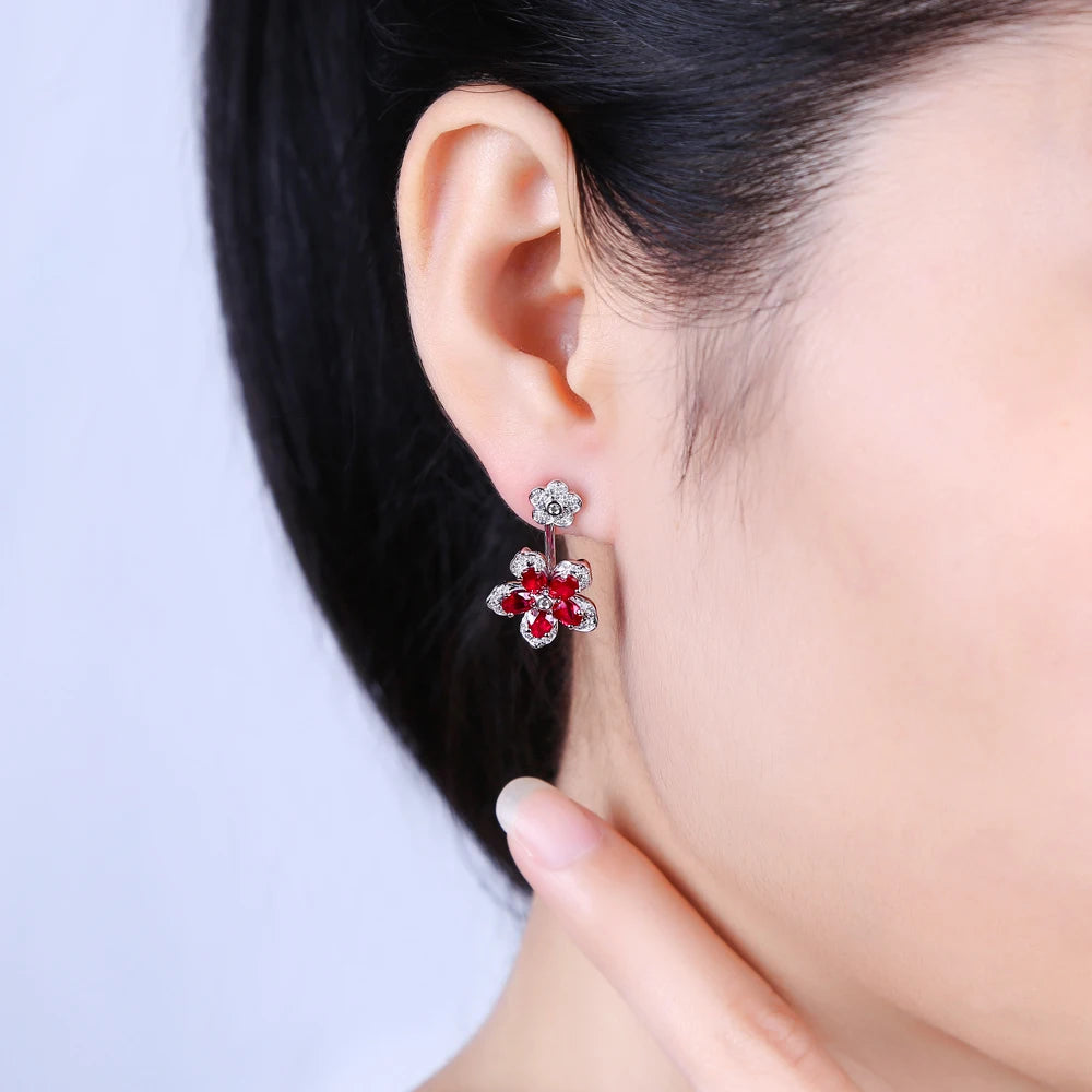Jewelry 18KT White Gold 2.48ct Natural Ruby 0.34ct  Diamond Engagement Double Sided Earrings