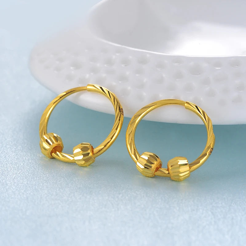 24K Pure Gold Earring Real AU 999 Solid Gold Earrings Simple Beads Upscale Trendy Classic  Fine Jewelry Hot Sell New 2023