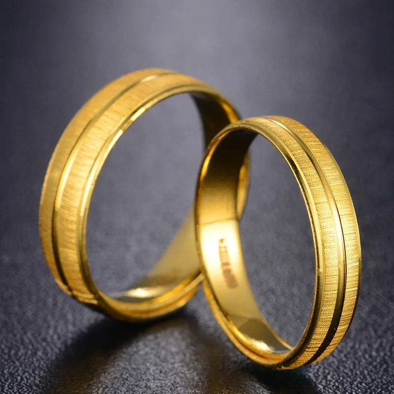 New 24k Pure Gold Pairs Of Rings Couples Bridal Sets With Fashion Design For Wedding Romantic For Lovers Gifts