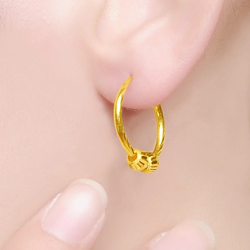 24K Pure Gold Earring Real AU 999 Solid Gold Earrings Simple Beads Upscale Trendy Classic  Fine Jewelry Hot Sell New 2023