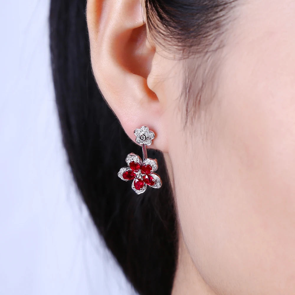 Jewelry 18KT White Gold 2.48ct Natural Ruby 0.34ct  Diamond Engagement Double Sided Earrings
