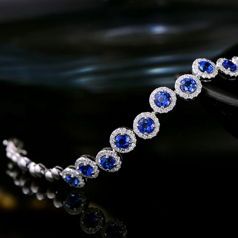 4.23ctw Genuine Sapphire and Diamond Bracelet 18kt White gold Gorgeous Jewelry