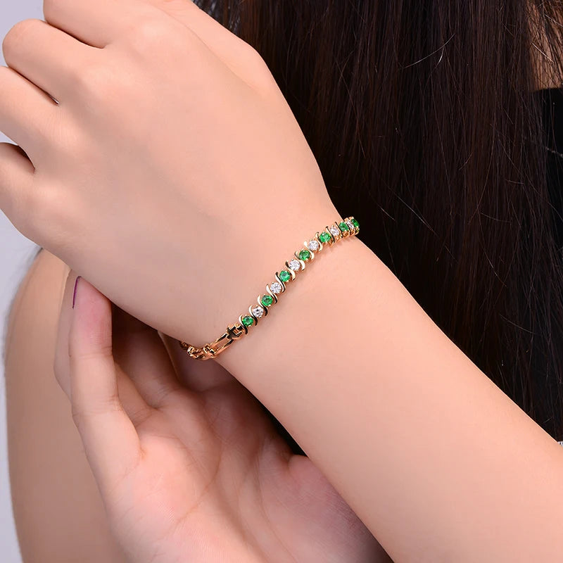1.33ctw Natural Emeralds and Diamond 18kt Yellow Gold Gemstone Bracelet for Anniversary Fine Jewellery