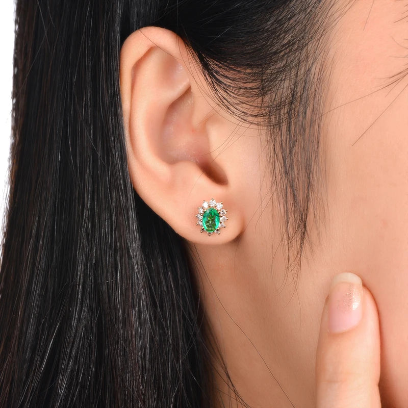 Classic Retro 18k Rose Gold 1.40ctw Natural Emerald Diamond Earrings Studs Gorgeous Jewelry