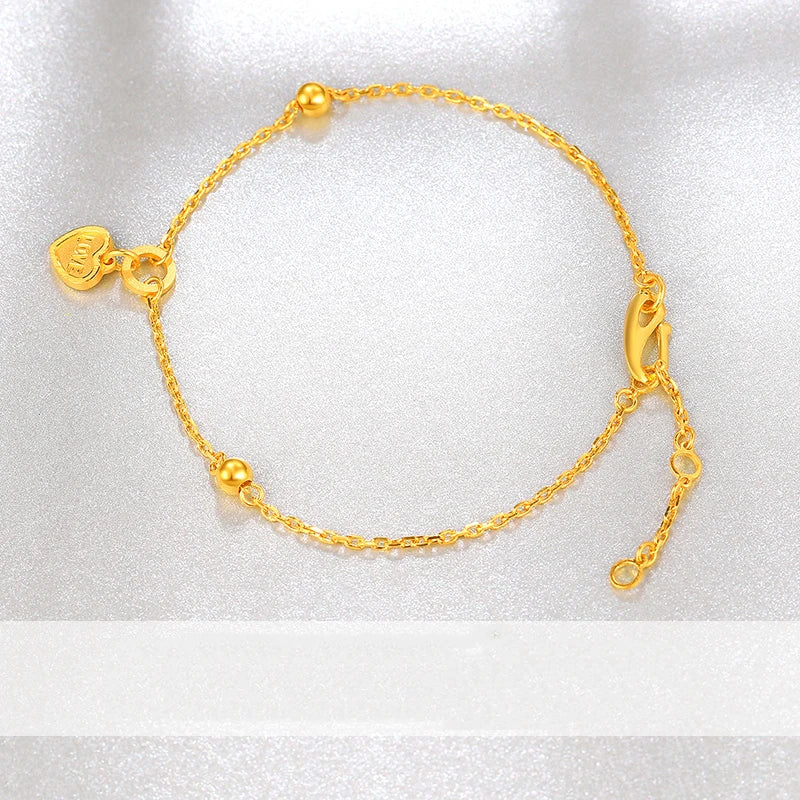 24K Pure Gold Bracelet Real 999 Solid Gold Bangle Upscale Beautiful Heart Romantic Trendy Classic Jewelry