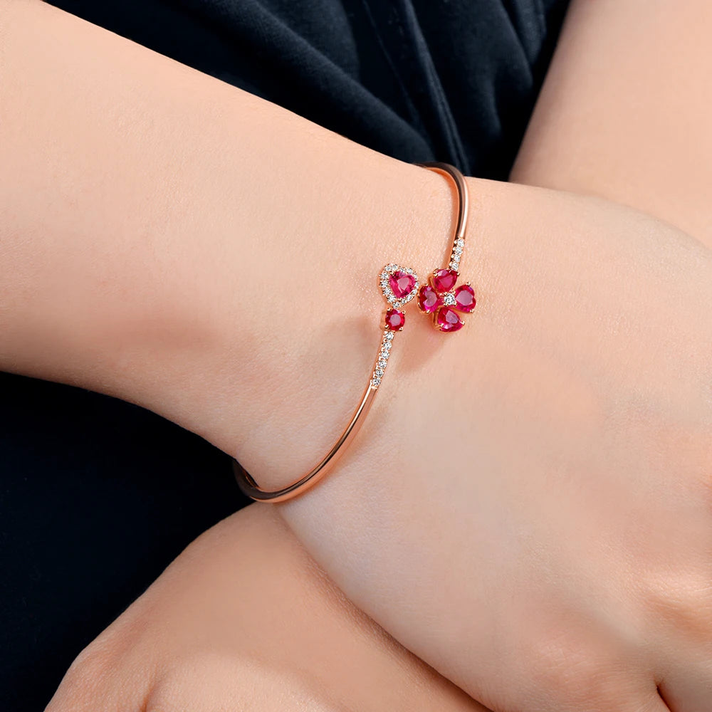 Jewelry 1.79ct Natural Ruby and 0.19ct Pave Diamond 18K Rose Gold Gemstone Bracelet
