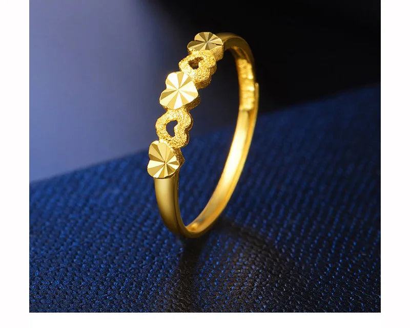 24k Gold Ring Female Heart Simple Exquisite Women Gift Party Trendy Fine Jewelry Wedding Rings Bands 2023 Engagement Classic
