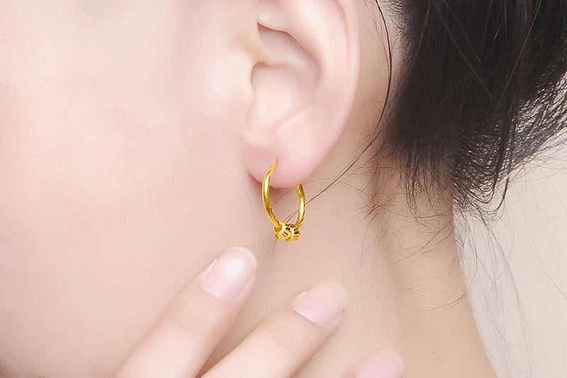 24K Pure Gold Earring Real AU 999 Solid Gold Earrings Simple Beads Upscale Trendy Classic  Fine Jewelry Hot Sell New 2023
