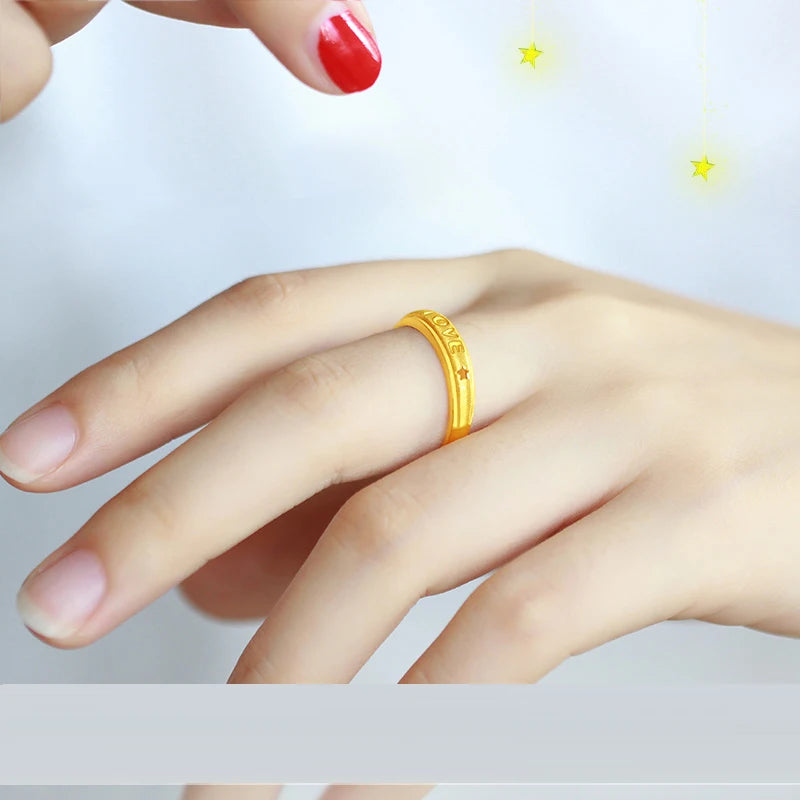 24K Pure Gold Ring Real AU 999 Solid Gold Rings Elegant Shiny  Beautiful Upscale Trendy Classic Jewelry