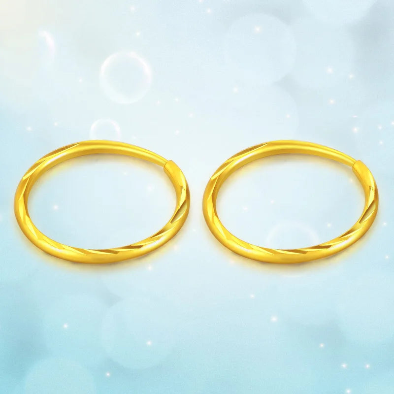 24k Pure Gold Hoop Earrings Classic Wild Generous Fine Round Women Female Lady Miss 2023 New Hot Sale Trendy 999 Real Gold