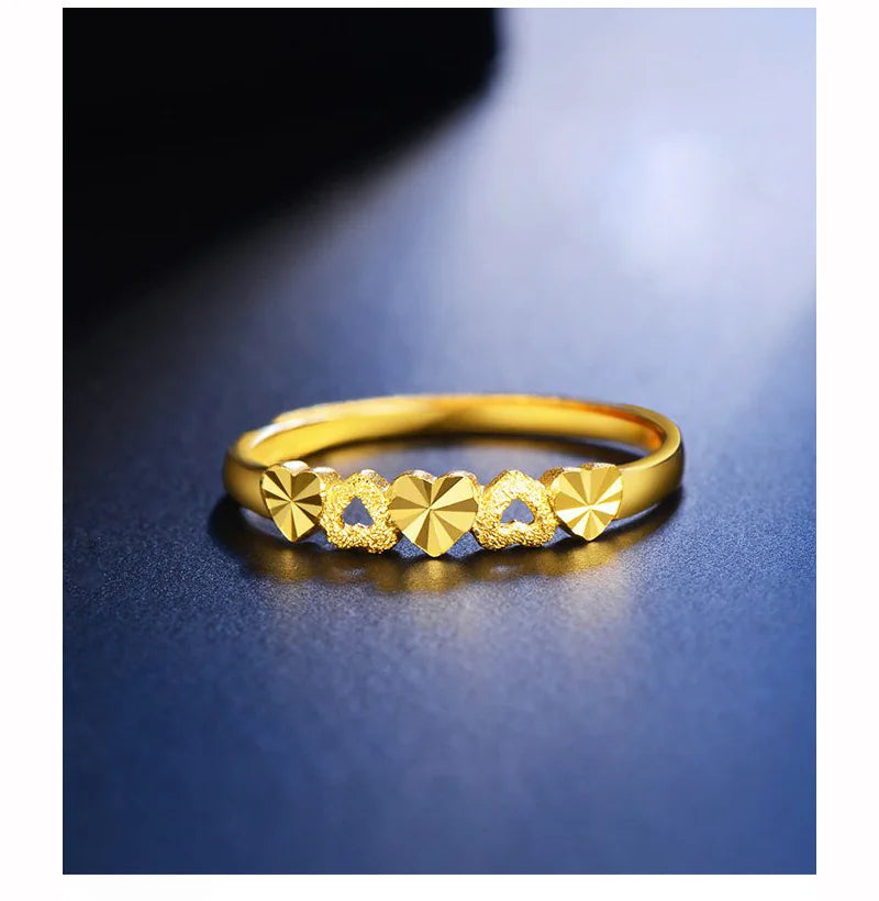 24k Gold Ring Female Heart Simple Exquisite Women Gift Party Trendy Fine Jewelry Wedding Rings Bands 2023 Engagement Classic