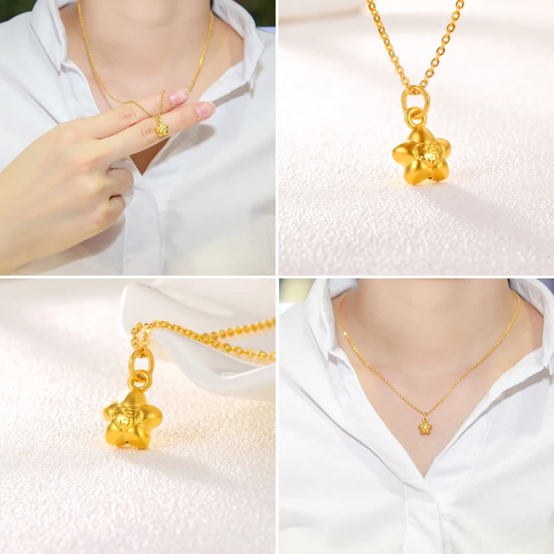 24K Yellow Gold Necklace Pendant New Style Carved FU Star 3D Pendant Baby gift