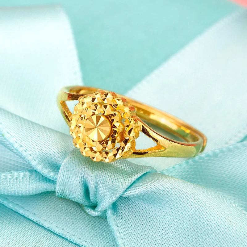 24K Pure Gold Ring Real AU 999 Solid Gold Rings Upscale Multi Layered Circle Trendy Classic Fine Jewelry