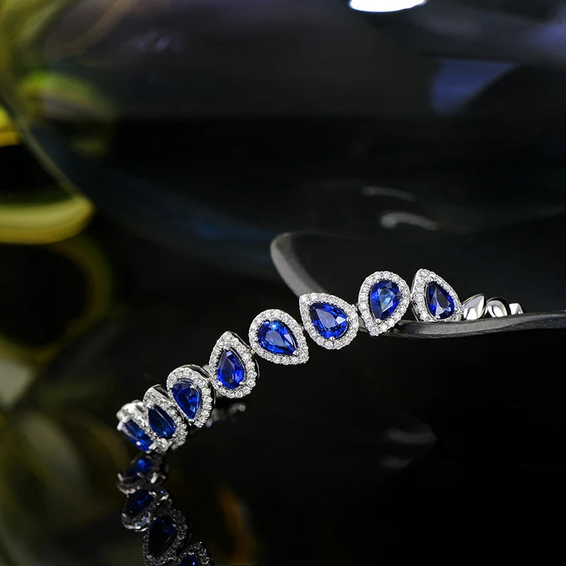 5.71ctw Genuine Tear Drop Sapphire and Diamond Jewelry 18kt White gold Gorgeous Bracelet