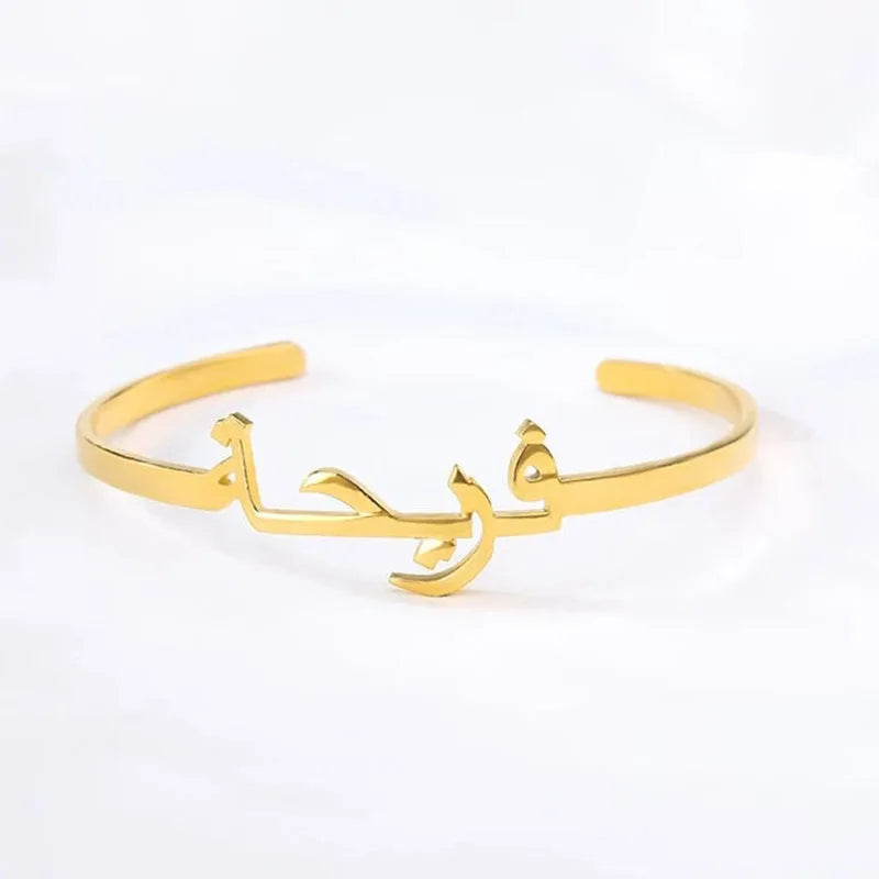 Custom Arabic Name Bangle Bracelets For Women Stainless Steel Gold Plated Personalized Letter Bracelet Jewelry Gift bijoux 2023