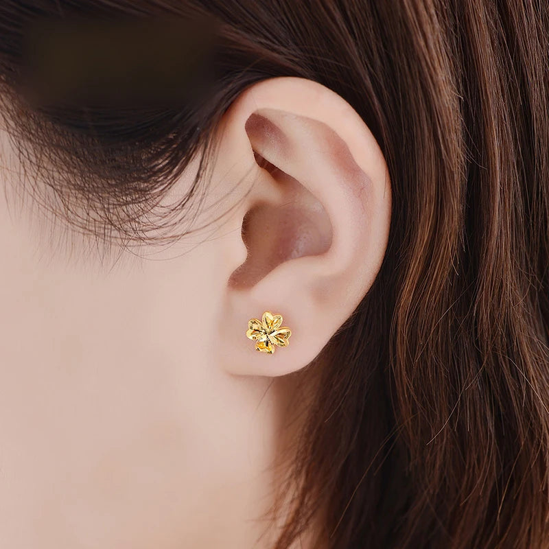 24K Pure Gold Earring Real AU 999 Solid Gold Earrings Smart Beautiful  Four  Clover Upscale Trendy Jewelry