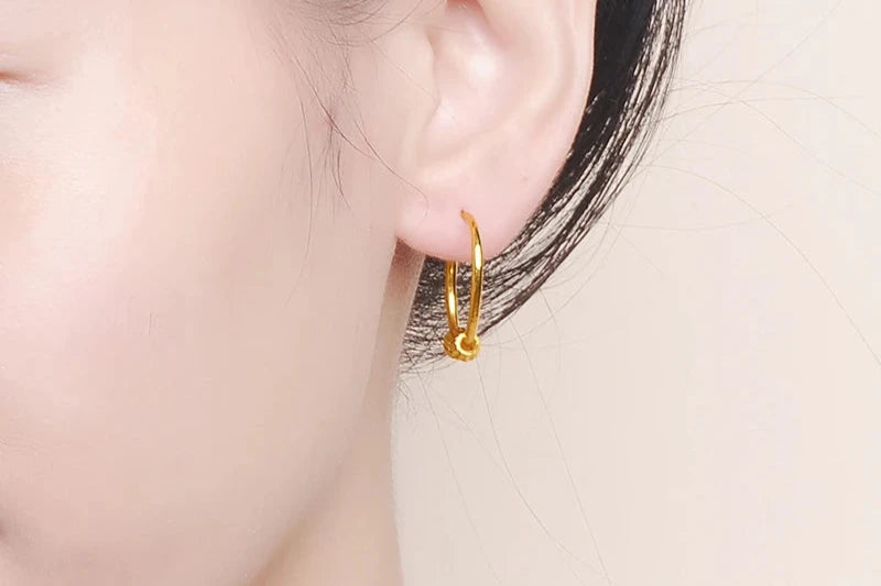 24K Pure Gold Earring Real AU 999 Solid Gold Earrings Simple Beads Upscale Trendy Classic  Fine Jewelry Hot Sell New 2023