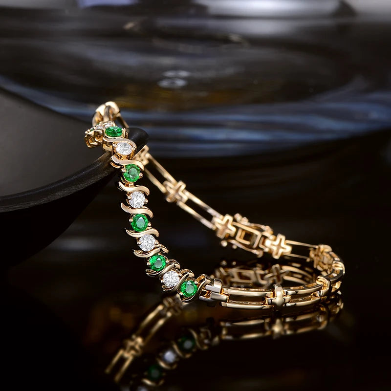 1.33ctw Natural Emeralds and Diamond 18kt Yellow Gold Gemstone Bracelet for Anniversary Fine Jewellery