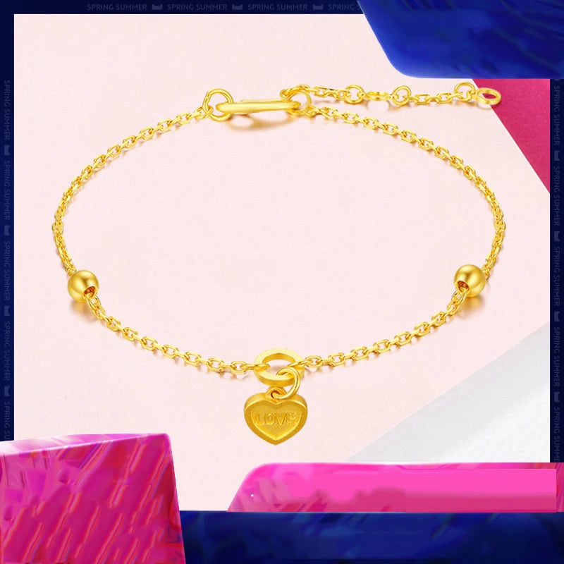 24K Pure Gold Bracelet Real 999 Solid Gold Bangle Upscale Beautiful Heart Romantic Trendy Classic Jewelry