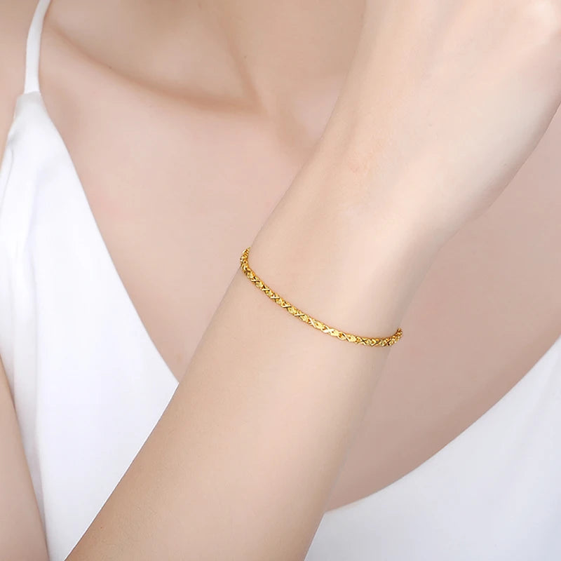24K Pure Gold Bracelet Real 999 Solid Gold Bangle Simple Fashion Elegant Classic Fine Jewelry
