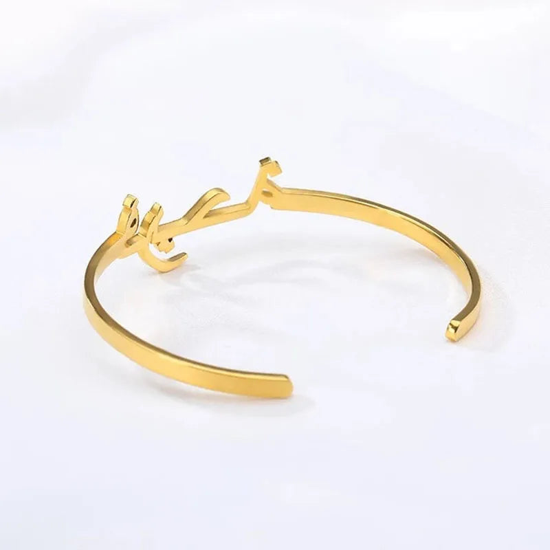 Custom Arabic Name Bangle Bracelets For Women Stainless Steel Gold Plated Personalized Letter Bracelet Jewelry Gift bijoux 2023