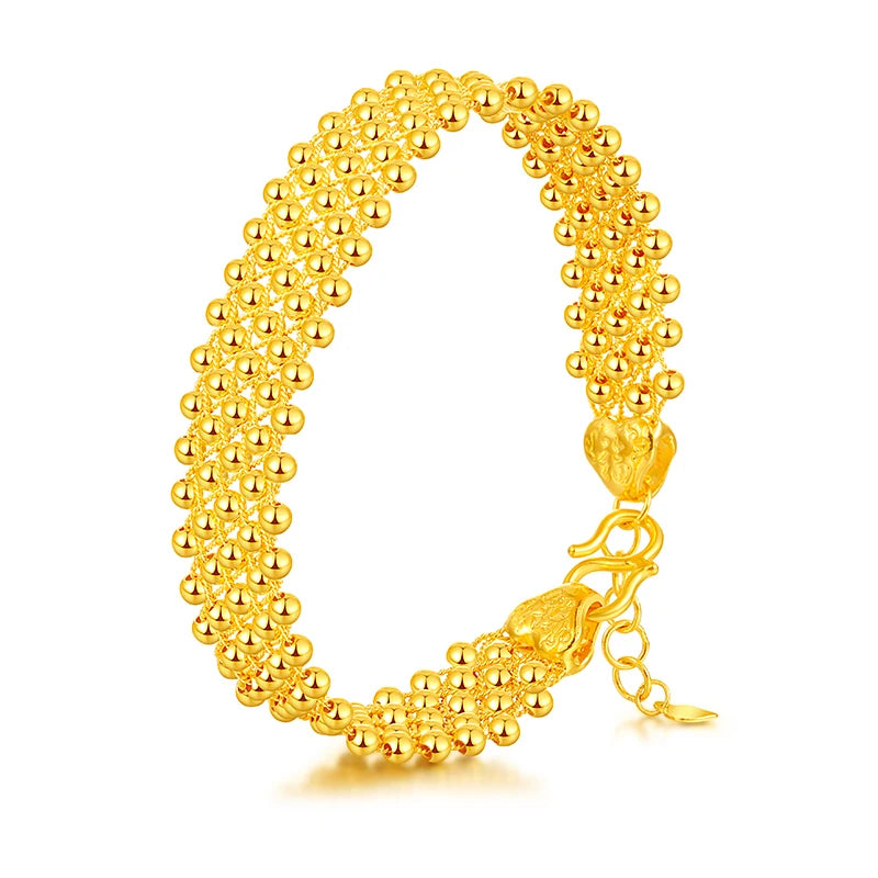 24K Pure Gold Bracelet Real 999 Solid Gold Bangle Beautiful Ball Romantic Trendy Classic Jewelry