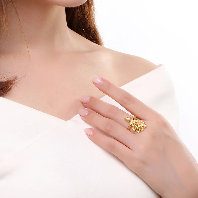 24K Pure Gold Ring Real AU 999 Solid Gold Rings Elegant Shiny Beautiful Upscale Trendy Classic Jewelry