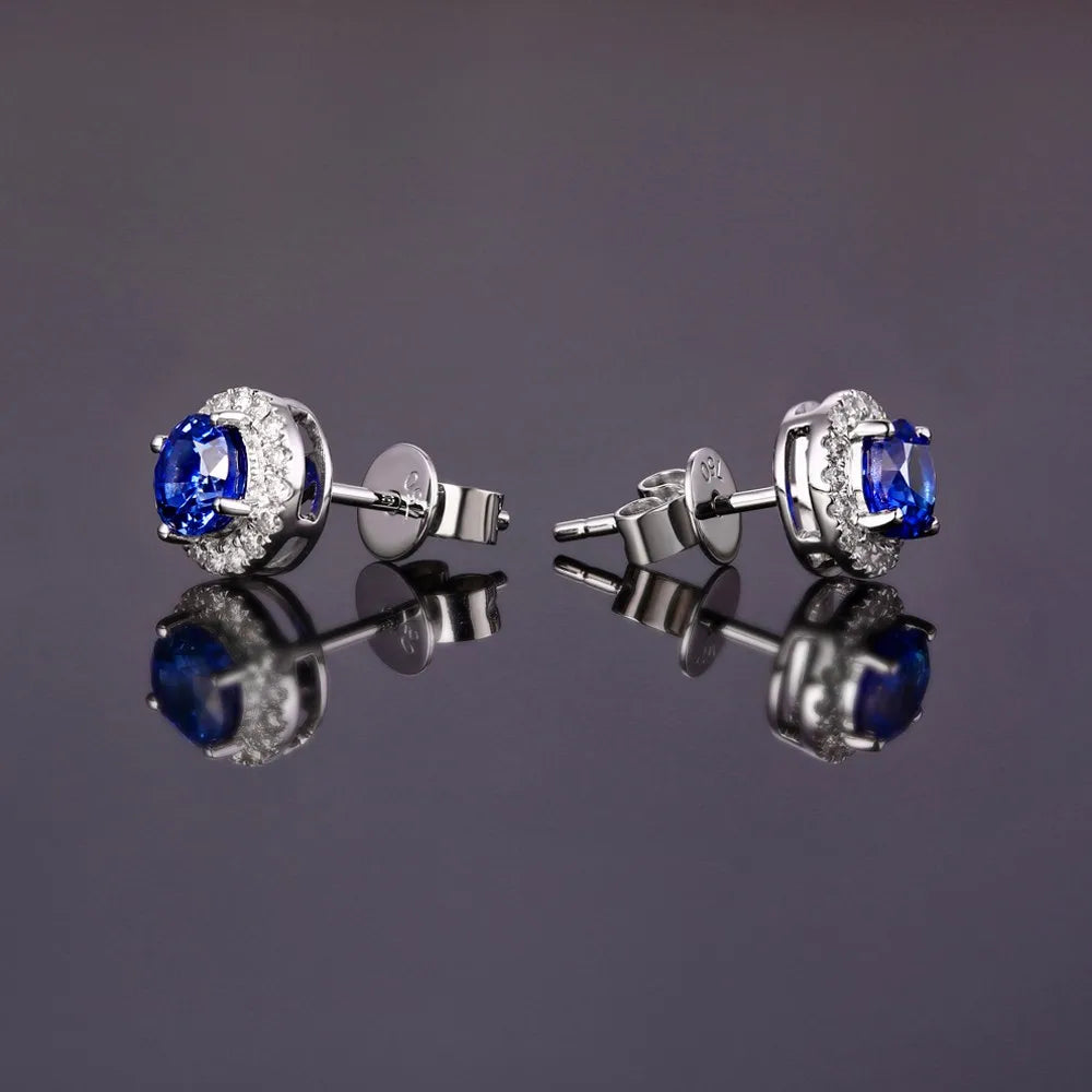 Jewelry 1.00ct Natural Sapphires 0.16ct Diamond 18kt Gold Earrings Stud Earring
