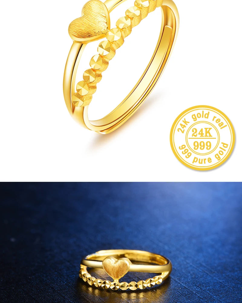 24K Gold Ring Real Pure Solid Au999 Yellow Gold  Love Row Circle Ring Female Ring Gift As Girlfriend Exquisite  Jewelry