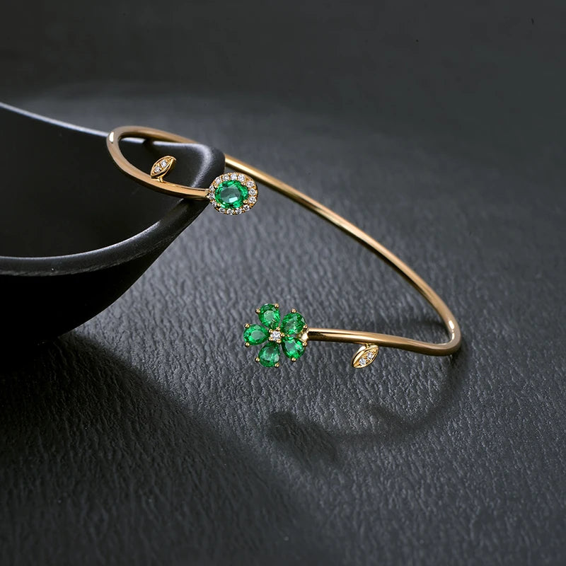 Jewelry 0.94ctw Natural Emerald Pave Diamond 18K Yellow Gold Gemstone Bracelet