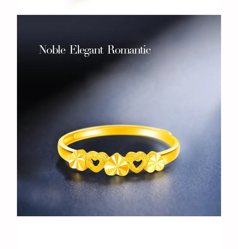 24k Gold Ring Female Heart Simple Exquisite Women Gift Party Trendy Fine Jewelry Wedding Rings Bands 2023 Engagement Classic