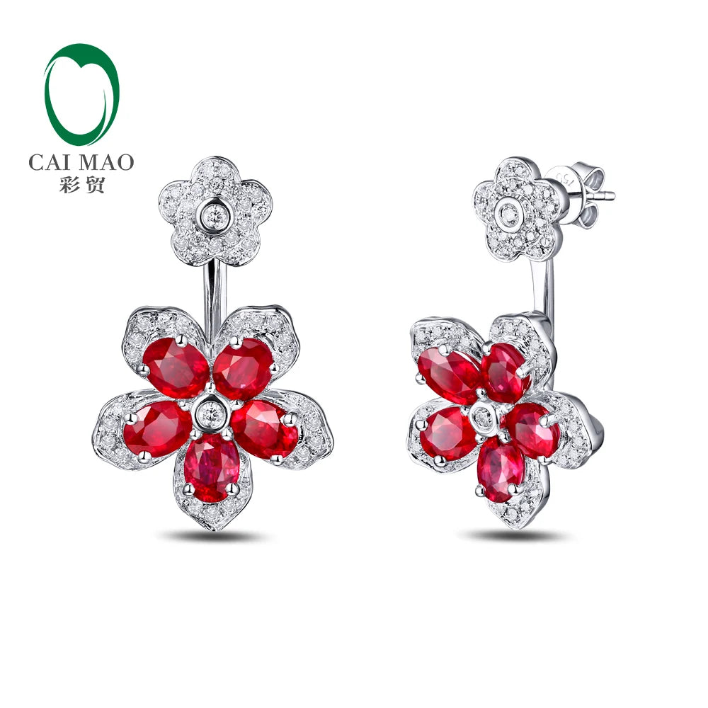Jewelry 18KT White Gold 2.48ct Natural Ruby 0.34ct  Diamond Engagement Double Sided Earrings