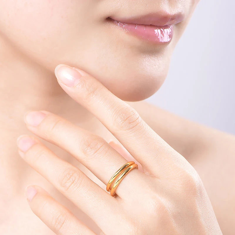 24k Gold Pure Yellow Circle Ring Smooth Surface Fashion Simple Classic Jewelry Gift For Women Men AU999 Solid