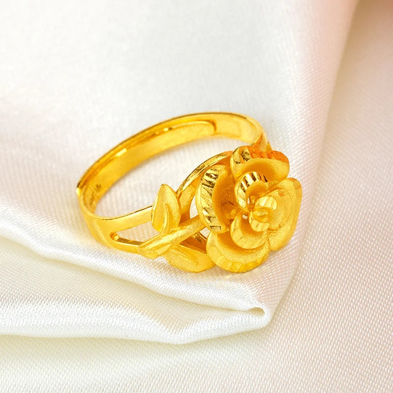 24K Pure Gold Ring Real AU 999 Solid Gold Nice Elegant Charming Rose Upscale Trendy Classic  Fine Jewelry
