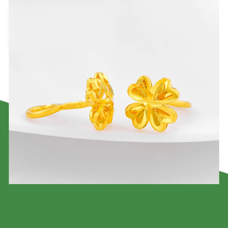 24K Pure Gold Earring Real AU 999 Solid Gold Earrings Smart Beautiful  Four  Clover Upscale Trendy Jewelry