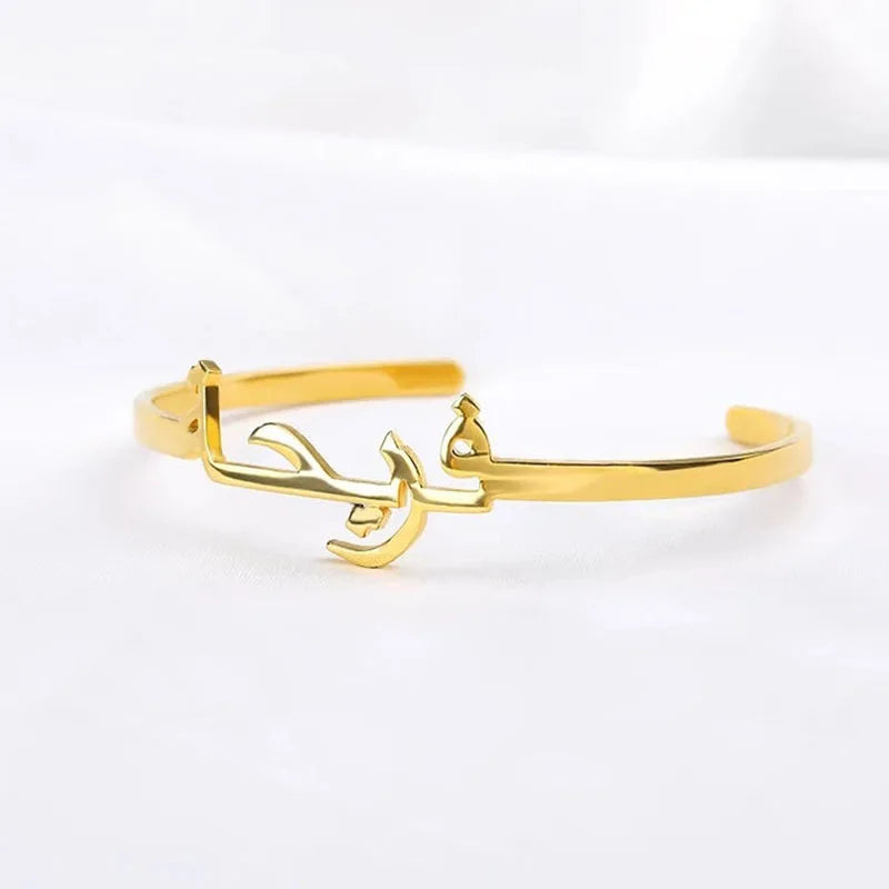 Custom Arabic Name Bangle Bracelets For Women Stainless Steel Gold Plated Personalized Letter Bracelet Jewelry Gift bijoux 2023