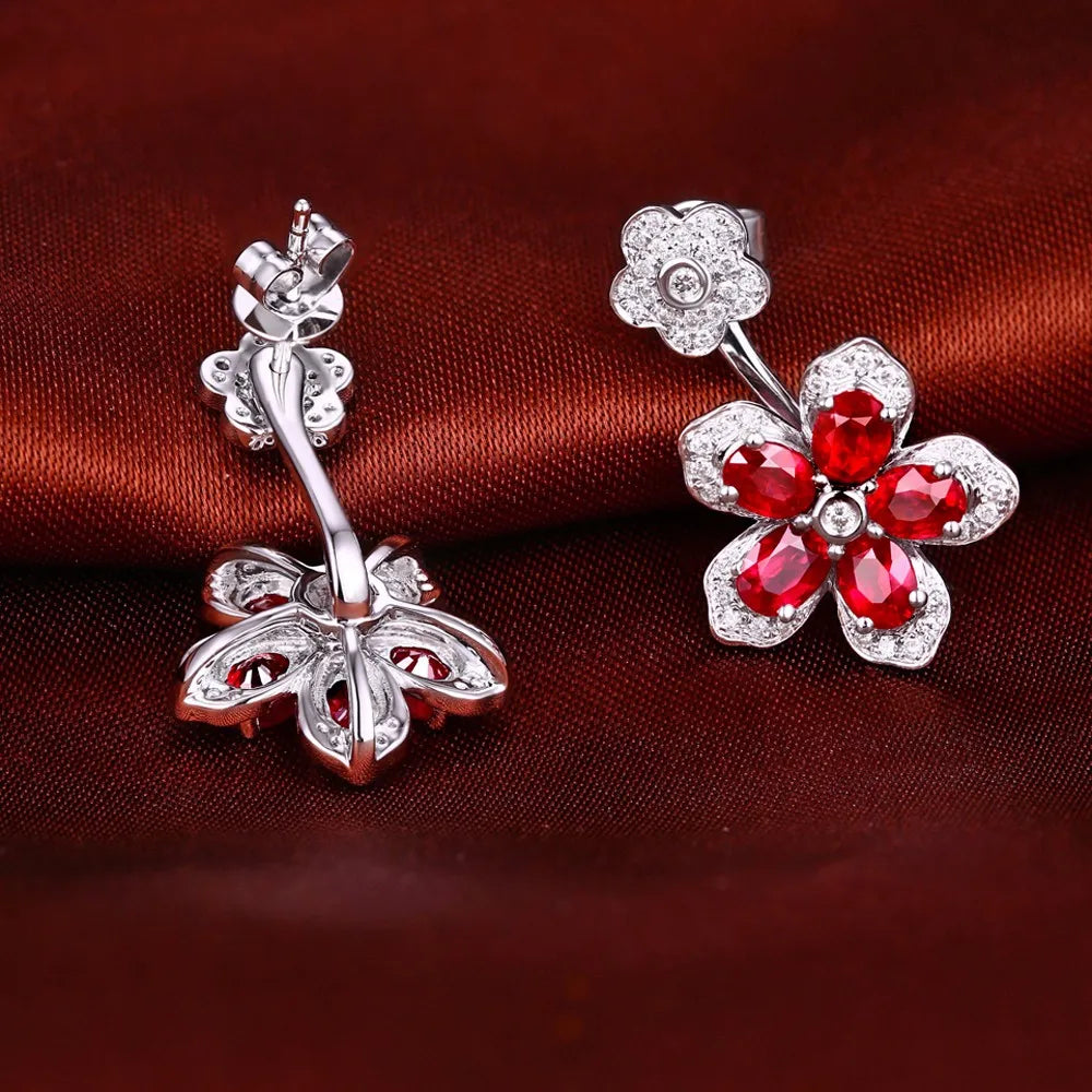 Jewelry 18KT White Gold 2.48ct Natural Ruby 0.34ct  Diamond Engagement Double Sided Earrings