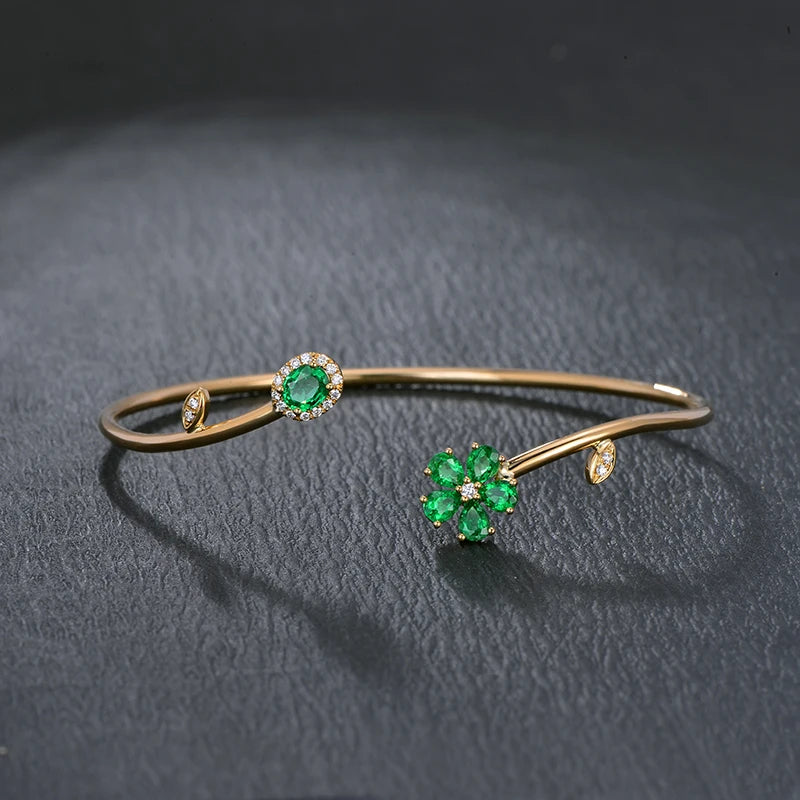 Jewelry 0.94ctw Natural Emerald Pave Diamond 18K Yellow Gold Gemstone Bracelet