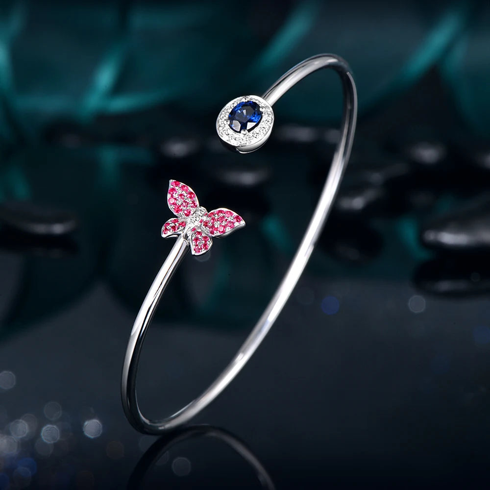 Jewelry 0.45ctw Oval Natural Sapphire & 0.21ct Pink Sapphires 0.01ct Pave Diamond 18K White Gold Gemstone Bracelet