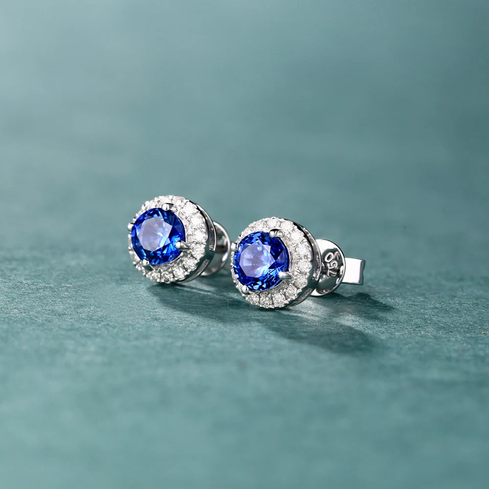 Jewelry 1.00ct Natural Sapphires 0.16ct Diamond 18kt Gold Earrings Stud Earring