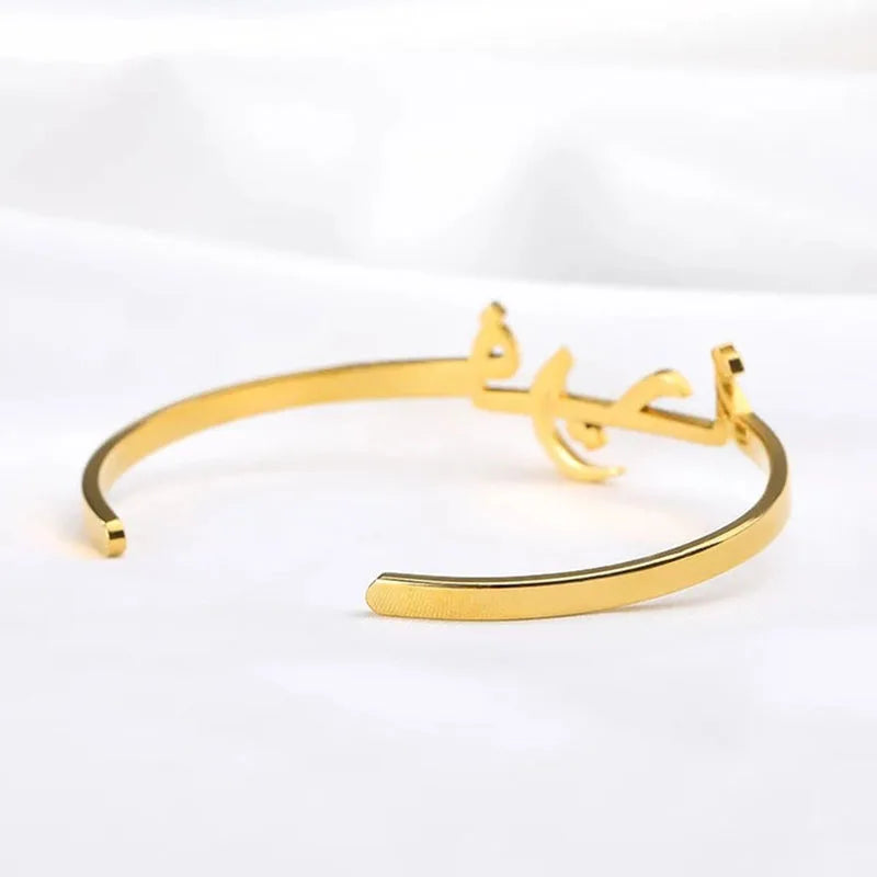 Custom Arabic Name Bangle Bracelets For Women Stainless Steel Gold Plated Personalized Letter Bracelet Jewelry Gift bijoux 2023