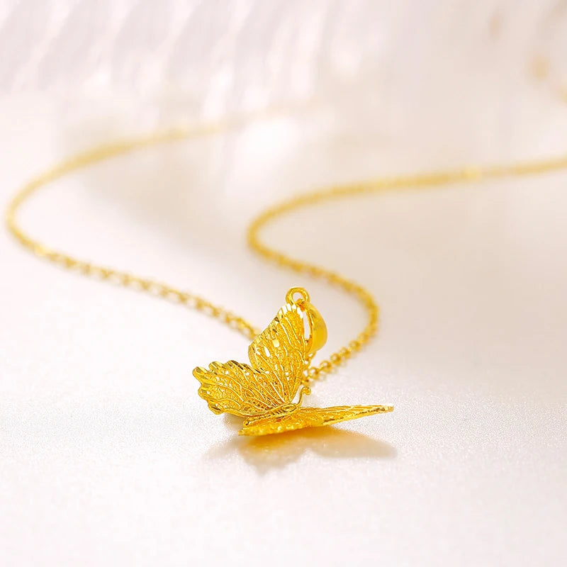24K Pure Gold Pendant Real AU 999 Solid Gold Charm Beautiful Butterfly Fine Jewelry
