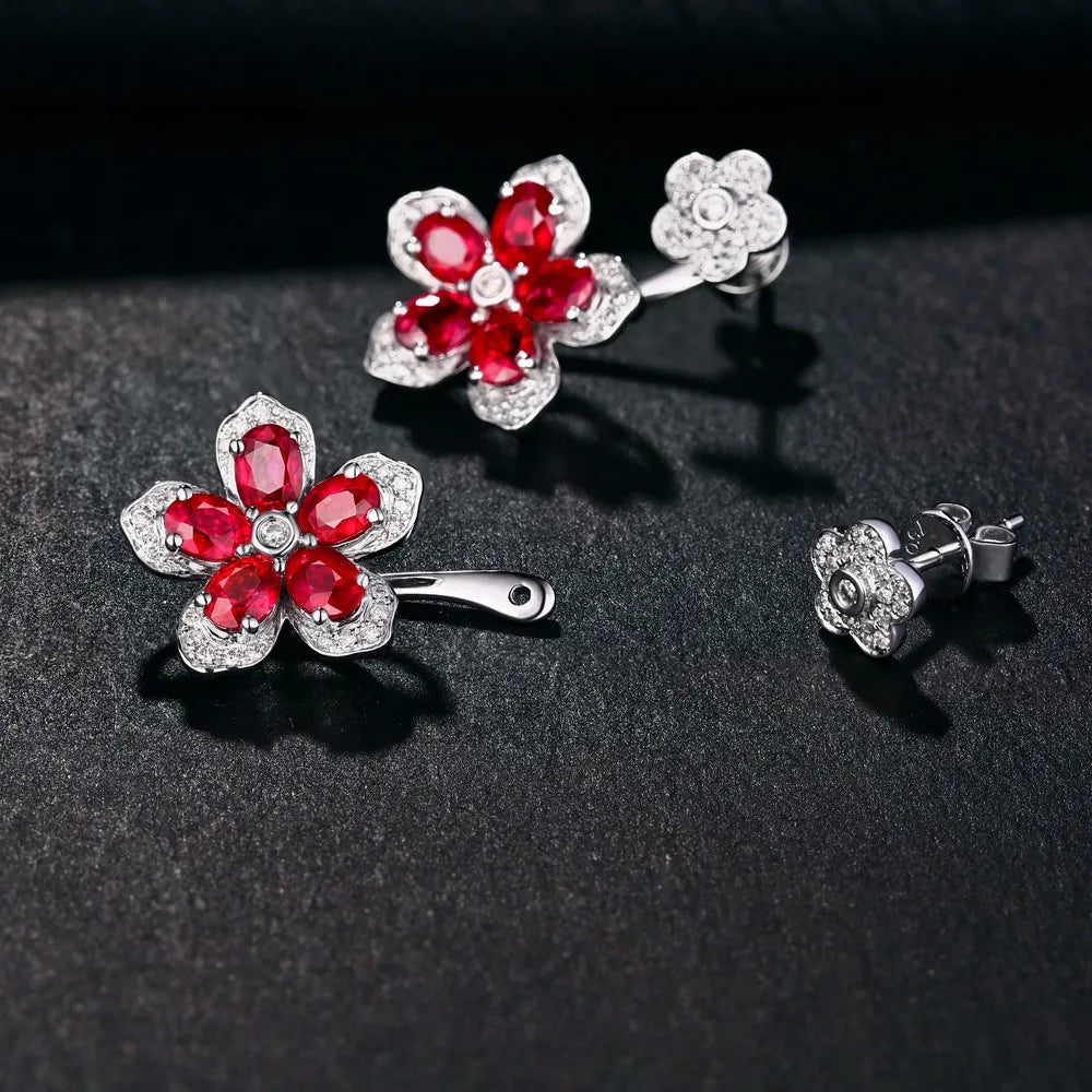 Jewelry 18KT White Gold 2.48ct Natural Ruby 0.34ct  Diamond Engagement Double Sided Earrings