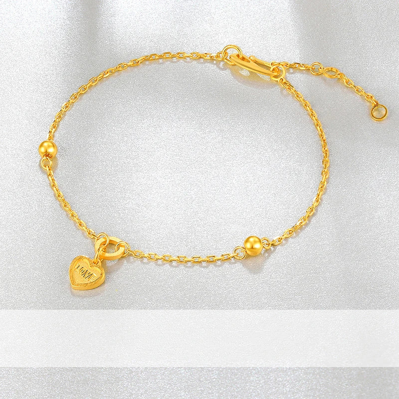 24K Pure Gold Bracelet Real 999 Solid Gold Bangle Upscale Beautiful Heart Romantic Trendy Classic Jewelry