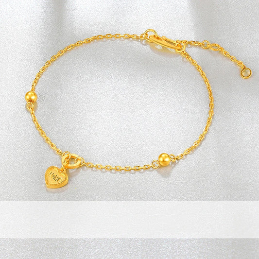 24K Pure Gold Bracelet Real 999 Solid Gold Bangle Upscale Beautiful Heart Romantic Trendy Classic Jewelry