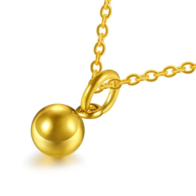 24k Pure Gold Small Round Beads Pendants For Women Simple Classic Charms Delicate Elegant Fine Jewelry