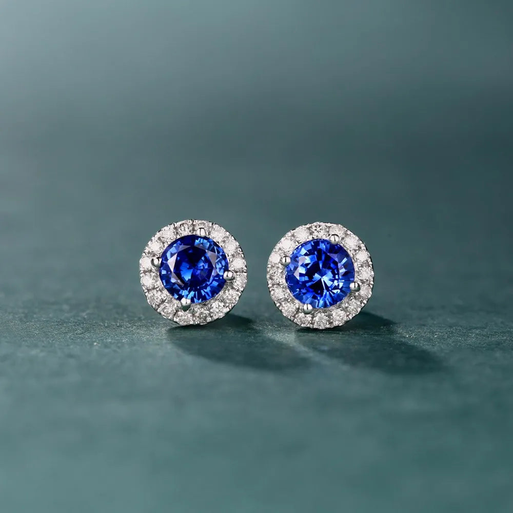 Jewelry 1.00ct Natural Sapphires 0.16ct Diamond 18kt Gold Earrings Stud Earring