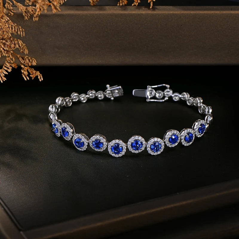 4.23ctw Genuine Sapphire and Diamond Bracelet 18kt White gold Gorgeous Jewelry