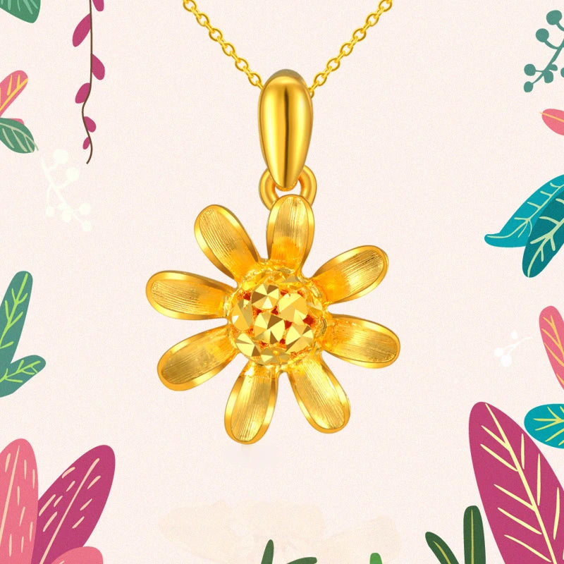 24K Pure Gold Pendant Real AU 999 Solid Gold Charm Beautiful Flower Upscale Trendy Classic Fine Jewelry