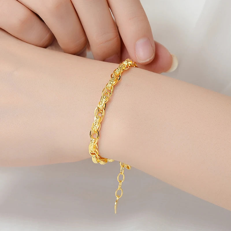 24K Pure Gold Bracelet Real 999 Solid Gold Bangle Simple Fashion Hollow Design  Classic Jewelry